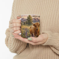 Load image into Gallery viewer, Highland Cow Mug – Home Is Where the Herd Is Ceramic Mug, 11 oz &amp; 15 oz, Rustic Farmhouse Kitchen Decor