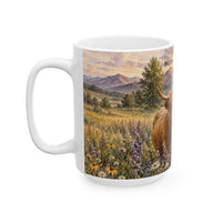 Load image into Gallery viewer, Highland Cow Mug – Home Is Where the Herd Is Ceramic Mug, 11 oz &amp; 15 oz, Rustic Farmhouse Kitchen Decor