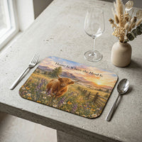 Load image into Gallery viewer, Highland Cow Leather Placemat – Home Is Where the Herd Is Farmhouse Table Decor