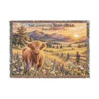 Load image into Gallery viewer, Personalized Highland Cow Blanket | Custom Woven Throw | Family Homestead Gift