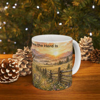 Load image into Gallery viewer, Highland Cow Mug – Home Is Where the Herd Is Ceramic Mug, 11 oz &amp; 15 oz, Rustic Farmhouse Kitchen Decor