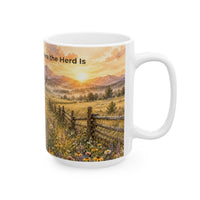 Load image into Gallery viewer, Highland Cow Mug – Home Is Where the Herd Is Ceramic Mug, 11 oz &amp; 15 oz, Rustic Farmhouse Kitchen Decor