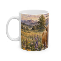 Load image into Gallery viewer, Highland Cow Mug – Home Is Where the Herd Is Ceramic Mug, 11 oz &amp; 15 oz, Rustic Farmhouse Kitchen Decor