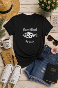 Load image into Gallery viewer, Christian, Certified Jesus Freak, fish design, God Lover, Believer's top, funny, women's clothing, women's top, shirt / hoodie / tank top, from JL; JL - 130
