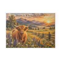 Load image into Gallery viewer, Highland Cow Cutting Board – Home Is Where the Herd Is Glass Cutting Board, Rustic Farmhouse Kitchen Decor