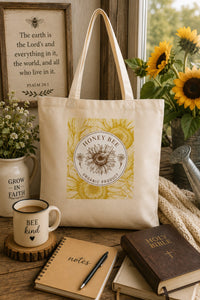 Load image into Gallery viewer, Honey Bee, Sunflowers, Organic Product, vintage, bee lover, garden, tote bag, front and back printing, from JL; JL - 164