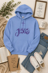 Load image into Gallery viewer, Christian, Jesus and the Cross, purple design, Believer's top, women's clothing, women's top, shirt / hoodie / tank top, from JL; JL - 128