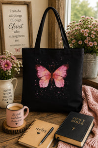 Load image into Gallery viewer, Pink Butterfly, garden, gardening, pretty, pretty nature tote bag, front and back print, from JL; JL - 127