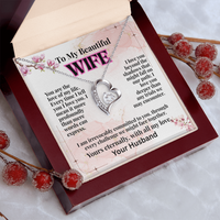 Load image into Gallery viewer, To My Beautiful WIFE, love of my life, heart necklace, Mother&#39;s Day, birthday, anniversary, Valentine&#39;s Day, perfect meaningful jewelry gift, romantic gift, heartfelt love, jewelry, yellow &amp; white gold; from JL; JL - 147
