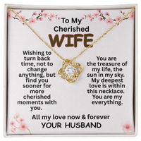 Load image into Gallery viewer, To My Cherished WIFE, cherished moments, treasure, Love Knot Necklace, Mother&#39;s Day, birthday, anniversary, Valentine&#39;s Day, perfect meaningful jewelry gift, romantic gift, heartfelt love, keepsake, jewelry, yellow &amp; white gold; from JL; JL - 162
