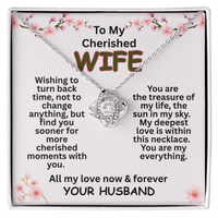 Load image into Gallery viewer, To My Cherished WIFE, cherished moments, treasure, Love Knot Necklace, Mother&#39;s Day, birthday, anniversary, Valentine&#39;s Day, perfect meaningful jewelry gift, romantic gift, heartfelt love, keepsake, jewelry, yellow &amp; white gold; from JL; JL - 162

