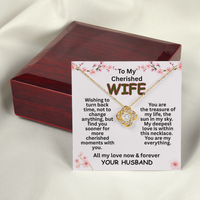 Load image into Gallery viewer, To My Cherished WIFE, cherished moments, treasure, Love Knot Necklace, Mother&#39;s Day, birthday, anniversary, Valentine&#39;s Day, perfect meaningful jewelry gift, romantic gift, heartfelt love, keepsake, jewelry, yellow &amp; white gold; from JL; JL - 162
