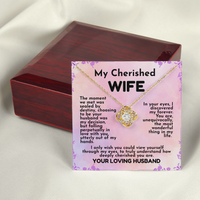 Load image into Gallery viewer, My Cherished WIFE, destiny, love, my forever, Love Knot Necklace, Mother&#39;s Day, Birthday, Anniversary, perfect gift, white gold, yellow gold, from JL; JL - 152
