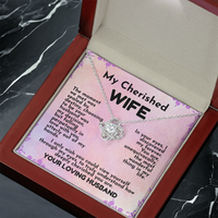 Load image into Gallery viewer, My Cherished WIFE, destiny, love, my forever, Love Knot Necklace, Mother&#39;s Day, Birthday, Anniversary, perfect gift, white gold, yellow gold, from JL; JL - 152
