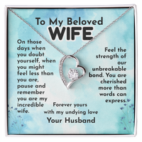 Load image into Gallery viewer, To My Beloved Wife, unbreakable bond, cherished, in credible wife, with love, Heart Necklace, Mother&#39;s Day, Birthday, Anniversary, perfect gift, white gold, yellow gold, from JL; JL - 150
