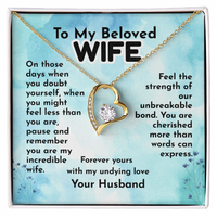Load image into Gallery viewer, To My Beloved Wife, unbreakable bond, cherished, in credible wife, with love, Heart Necklace, Mother&#39;s Day, Birthday, Anniversary, perfect gift, white gold, yellow gold, from JL; JL - 150
