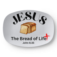 Load image into Gallery viewer, Christian, JESUS The Bread of Life John 6:35, loaf of bread, cross, break bread, meal, Believer&#39;s platter, Scripture platter, dinnerware, from JL; JL - 144
