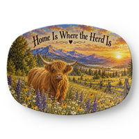 Load image into Gallery viewer, Highland Cow Serving Platter – Home Is Where the Herd Is Rustic Farmhouse Kitchen Décor