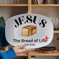 Load image into Gallery viewer, Christian, JESUS The Bread of Life John 6:35, loaf of bread, cross, break bread, meal, Believer&#39;s platter, Scripture platter, dinnerware, from JL; JL - 144
