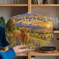 Load image into Gallery viewer, Highland Cow Serving Platter – Home Is Where the Herd Is Rustic Farmhouse Kitchen Décor
