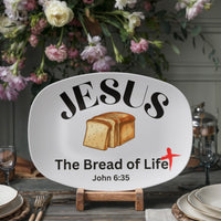 Load image into Gallery viewer, Christian, JESUS The Bread of Life John 6:35, loaf of bread, cross, break bread, meal, Believer&#39;s platter, Scripture platter, dinnerware, from JL; JL - 144
