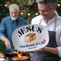 Load image into Gallery viewer, Christian, JESUS The Bread of Life John 6:35, loaf of bread, cross, break bread, meal, Believer&#39;s platter, Scripture platter, dinnerware, from JL; JL - 144
