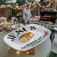 Load image into Gallery viewer, Christian, JESUS The Bread of Life John 6:35, loaf of bread, cross, break bread, meal, Believer&#39;s platter, Scripture platter, dinnerware, from JL; JL - 144
