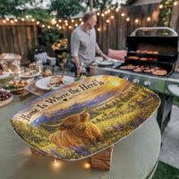 Load image into Gallery viewer, Highland Cow Serving Platter – Home Is Where the Herd Is Rustic Farmhouse Kitchen Décor