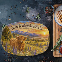 Load image into Gallery viewer, Highland Cow Serving Platter – Home Is Where the Herd Is Rustic Farmhouse Kitchen Décor
