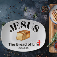 Load image into Gallery viewer, Christian, JESUS The Bread of Life John 6:35, loaf of bread, cross, break bread, meal, Believer&#39;s platter, Scripture platter, dinnerware, from JL; JL - 144
