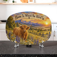 Load image into Gallery viewer, Highland Cow Serving Platter – Home Is Where the Herd Is Rustic Farmhouse Kitchen Décor