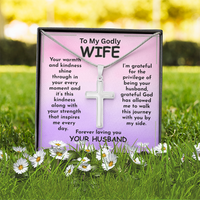 Load image into Gallery viewer, To My Godly WIFE, warmth, kindness, God, journey, side by side, Cross Necklace, Mother&#39;s Day, Birthday, Anniversary, perfect gift, stainless steel, from JL; JL - 154
