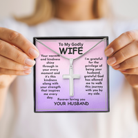 Load image into Gallery viewer, To My Godly WIFE, warmth, kindness, God, journey, side by side, Cross Necklace, Mother&#39;s Day, Birthday, Anniversary, perfect gift, stainless steel, from JL; JL - 154
