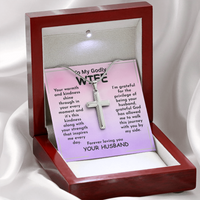 Load image into Gallery viewer, To My Godly WIFE, warmth, kindness, God, journey, side by side, Cross Necklace, Mother&#39;s Day, Birthday, Anniversary, perfect gift, stainless steel, from JL; JL - 154
