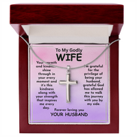 Load image into Gallery viewer, To My Godly WIFE, warmth, kindness, God, journey, side by side, Cross Necklace, Mother&#39;s Day, Birthday, Anniversary, perfect gift, stainless steel, from JL; JL - 154
